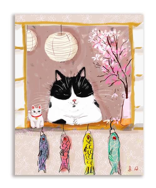 Japanese Window Kitty Card - Peace & Abundance