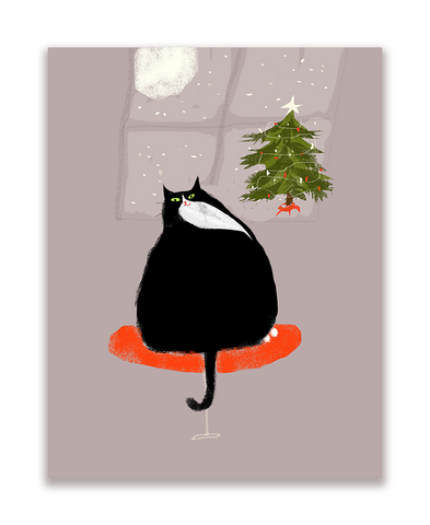 Merry Christmas - Window Cat - Christmas Cat Card