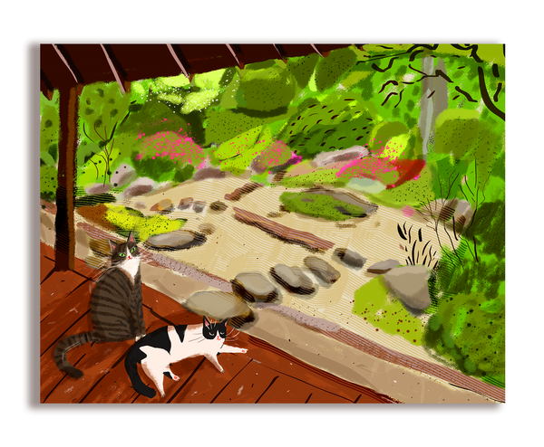 Japanese Zen Garden Cat Card