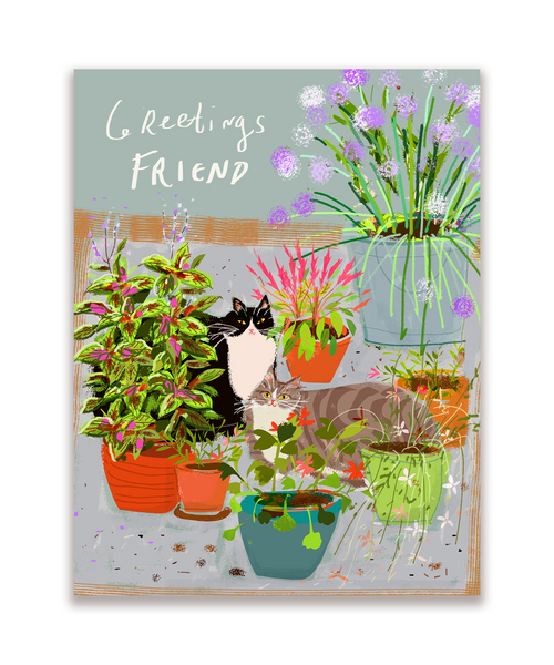 Greetings Friend- Garden Cats