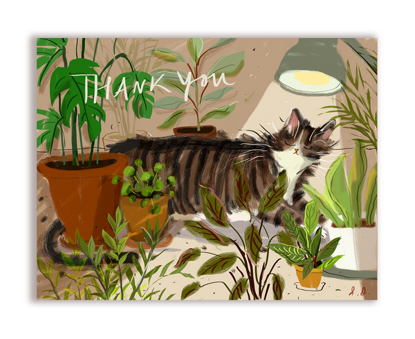 Thank You Cat Card - Indoor Plant Kitty - Blank inside
