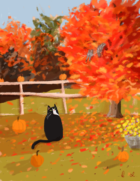 Fall Vibes Cat Print (with Squirrel)