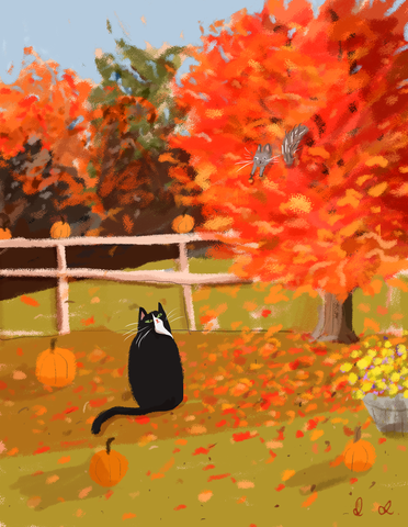 Fall Vibes Cat Print (with Squirrel)