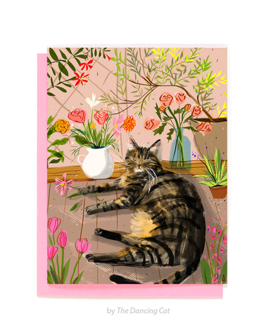 Flower Baby Cat Card- Blank inside