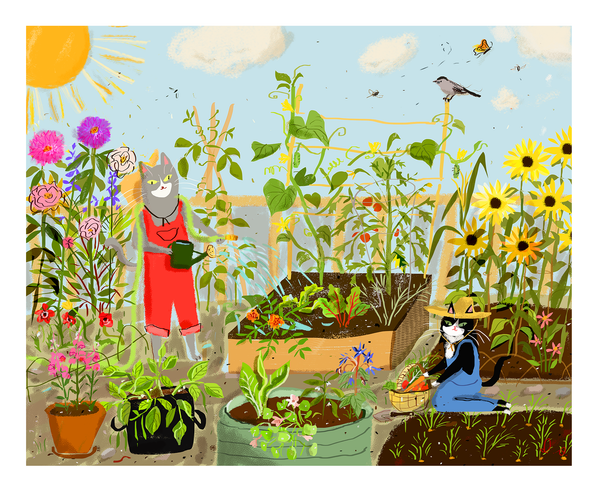Garden Bounty - Garden Cat - Fine Art Print