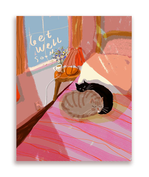 Get Well Soon - Bed Babies Cat Card