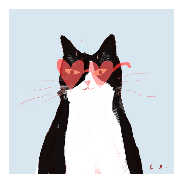 Heart Glasses Cat Card- Square Card - Blank inside