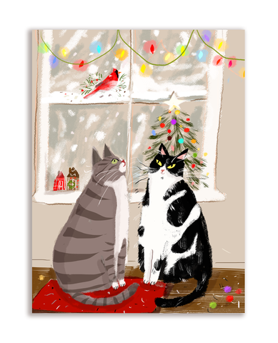 NEW - Season's Greetings Friend - Holiday Cat Card - Christmas Cat Card