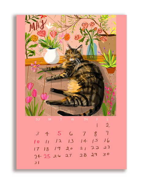 2026 Dancing Cat Calendar - Single Sheet