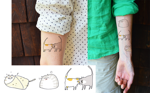 Mixed Set of Cat Tattoos - 3 Tattoo Sets