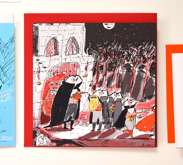 Dracula Cat Card - Halloween Card- Square