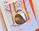 Fat Cat Yellow Scarf - Fall Cat Card