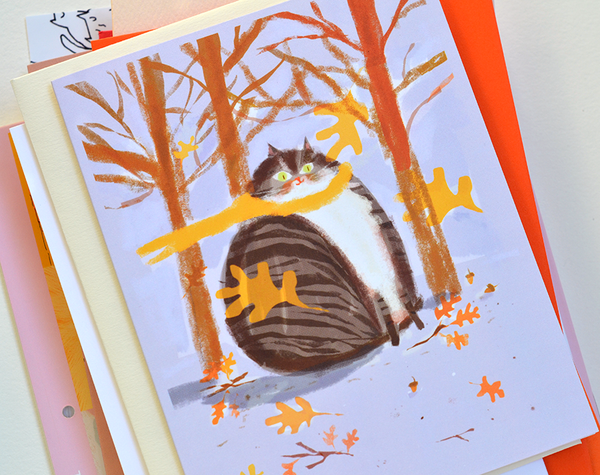 Fat Cat Yellow Scarf - Fall Cat Card