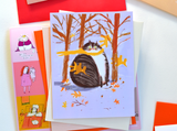 Fat Cat Yellow Scarf - Fall Cat Card