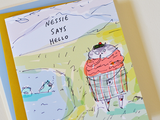 Nessie Says Hello - Scottish Cat Card - Scotland - Funny Cat Card