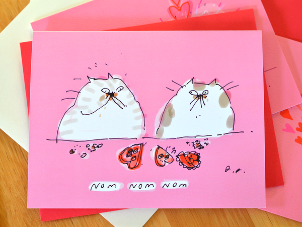 Valentine's Day Cat Cards - Set of 4 - Pink Set