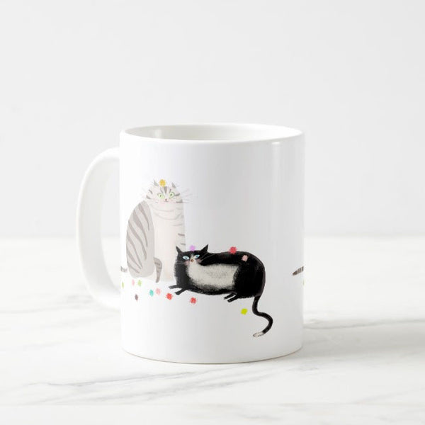 Grey & Tux Cat Mug- Party Balls