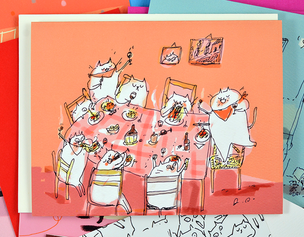 Pasta Night Cat Card