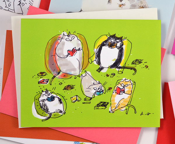 Book Lover Cat Card