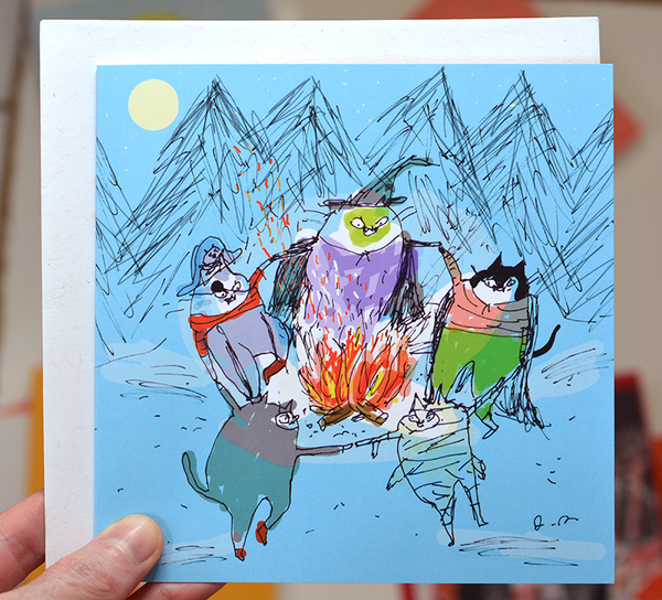 Spooky Dance - Halloween Cat Card - Square Card