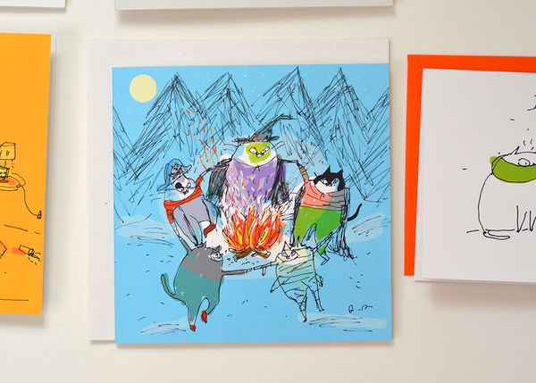 Spooky Dance - Halloween Cat Card - Square Card