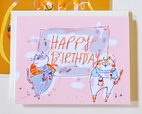 Happy Birthday Cat Card - Painters