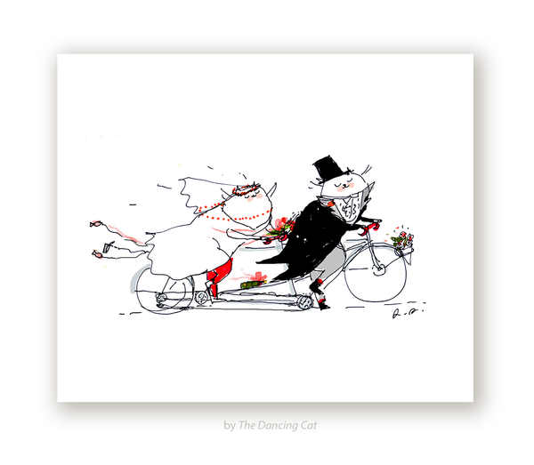 Wedding Bike Cat Print