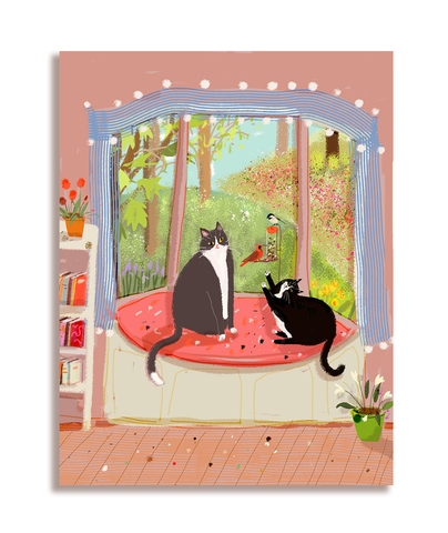 Bird Watchers Cat Card- Spring Card