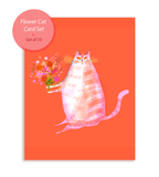 The Dancing Cat Flower Card Set - Mixed Set of 10 Cards
