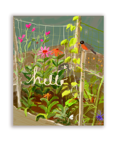 Hello Friend- Garden Cat Card