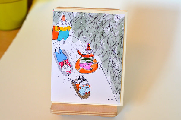 Sledding Party- Christmas Cat Card