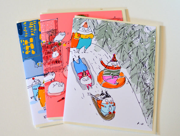 Sledding Party- Christmas Cat Card