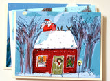 Up on the Rooftop- Cat Christmas Card- Santa- Christmas Card