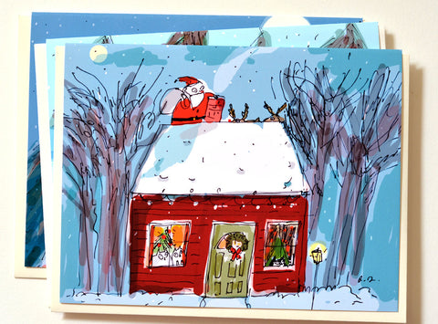 Up on the Rooftop- Cat Christmas Card- Santa- Christmas Card