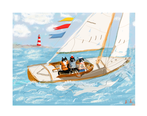 Sailboat Kitties Fine Art Print - Limited Edition
