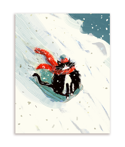 Cat Sledding Postcard - Set of 12