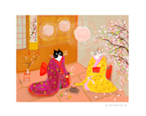 Japanese Tea Ceremony Cats - Cat Painting - Fine Art Print - Matcha