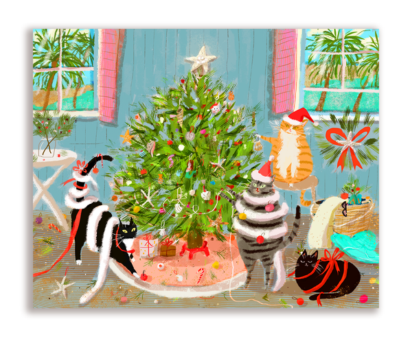 Beach House Christmas Cat Card